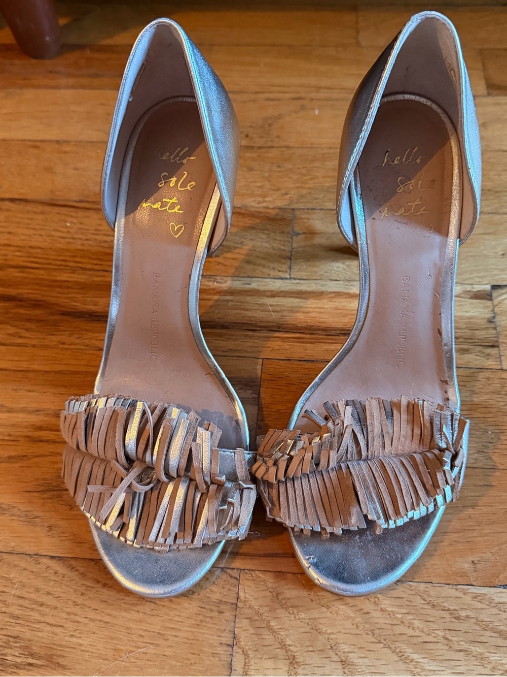 Banana Republic Metallic Taupe Fringe D'Orsay Heels